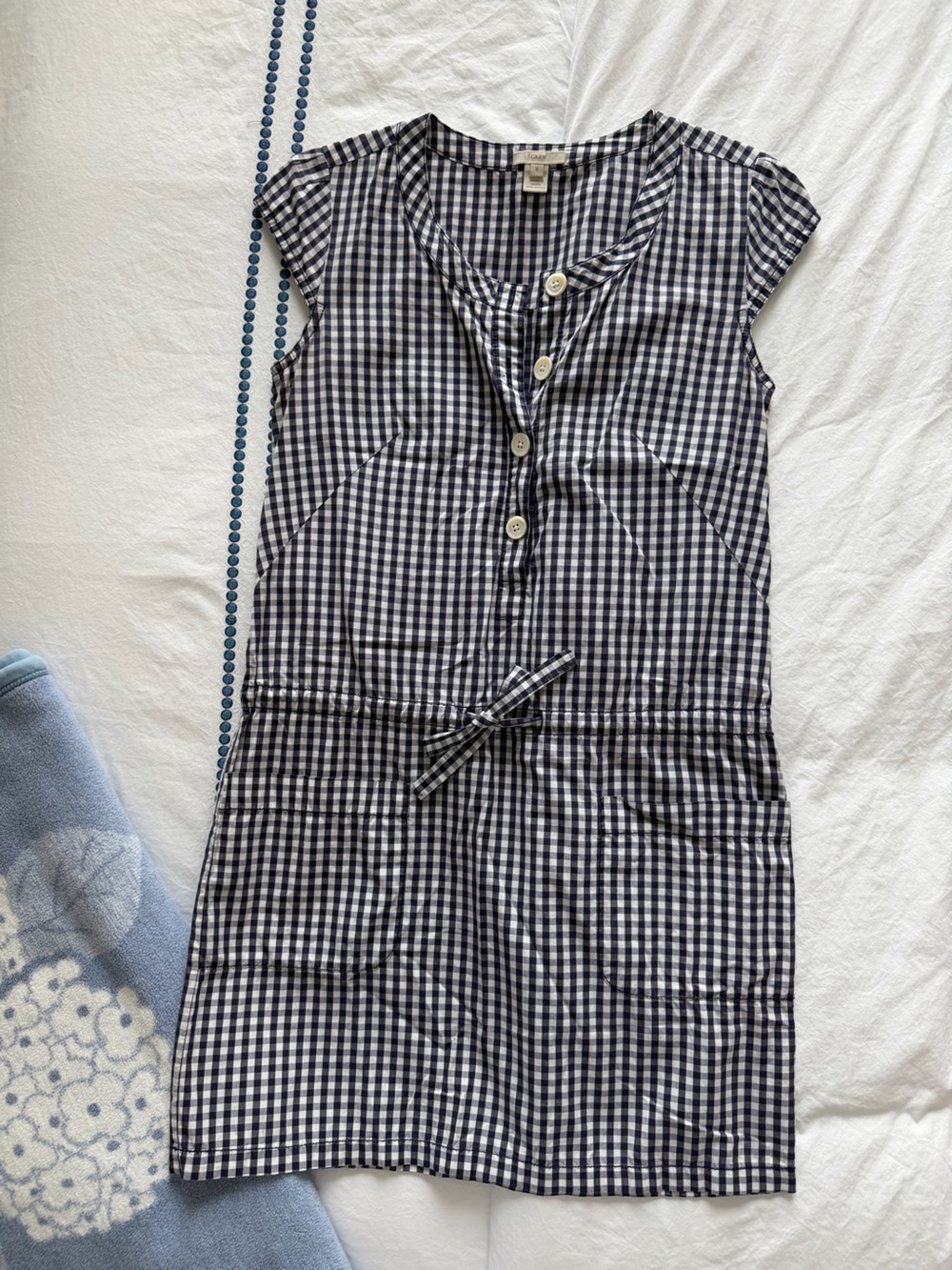 J. Crew Navy and White Gingham Mini Dress